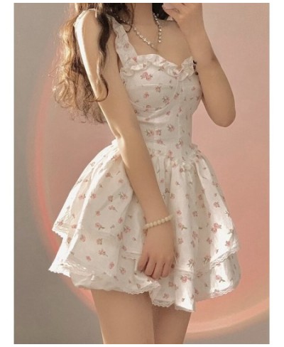 Summer Lace Kawaii Dress Women Vintage Sleeveless Elegant Sweet Mini Dress Female Floral Print Korean Designer Strap Dress 20...