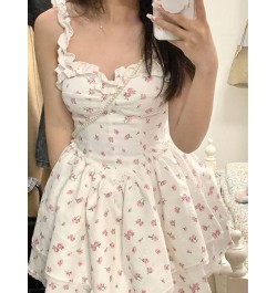 Summer Lace Kawaii Dress Women Vintage Sleeveless Elegant Sweet Mini Dress Female Floral Print Korean Designer Strap Dress 20...