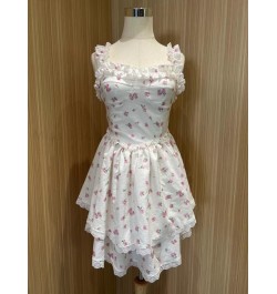 Summer Lace Kawaii Dress Women Vintage Sleeveless Elegant Sweet Mini Dress Female Floral Print Korean Designer Strap Dress 20...