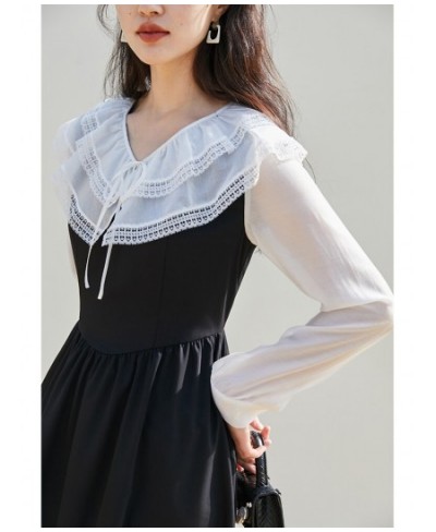 Contrast Color Patchwork Design X-LINE Skirts Ruffled Gentle Chiffon Dress $80.89 - Dresses