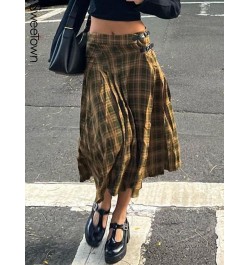 Classical Stripe Plaid A Line Long Skirts For Women Y2K Streetwear Buckle Low Waist Vintage Kawaii Skirt Korean Fashion $46.7...