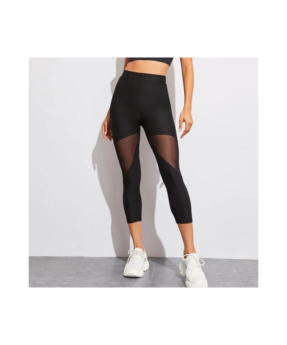 Black Patchwork Mesh Leggings Women's Jeggings Legins Women Leggins Female Elastic Pant Capri Women Fitness Leggings $21.04 -...