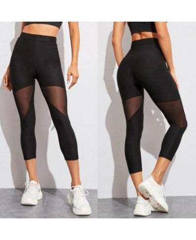 Black Patchwork Mesh Leggings Women's Jeggings Legins Women Leggins Female Elastic Pant Capri Women Fitness Leggings $21.04 -...