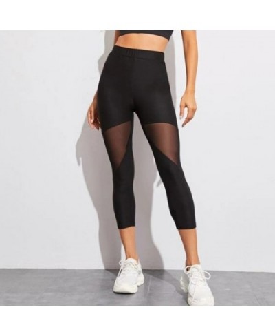 Black Patchwork Mesh Leggings Women's Jeggings Legins Women Leggins Female Elastic Pant Capri Women Fitness Leggings $21.04 -...