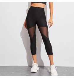 Black Patchwork Mesh Leggings Women's Jeggings Legins Women Leggins Female Elastic Pant Capri Women Fitness Leggings $21.04 -...