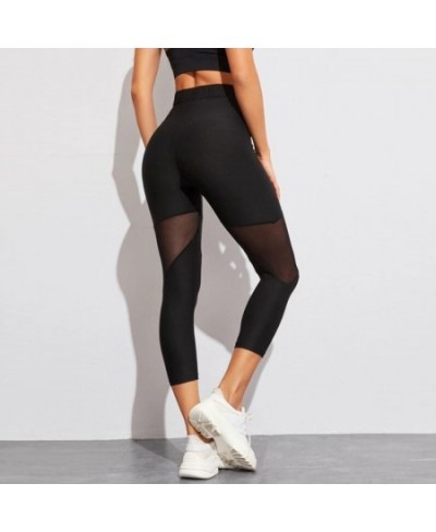 Black Patchwork Mesh Leggings Women's Jeggings Legins Women Leggins Female Elastic Pant Capri Women Fitness Leggings $21.04 -...