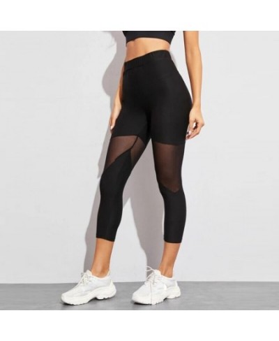 Black Patchwork Mesh Leggings Women's Jeggings Legins Women Leggins Female Elastic Pant Capri Women Fitness Leggings $21.04 -...