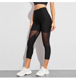 Black Patchwork Mesh Leggings Women's Jeggings Legins Women Leggins Female Elastic Pant Capri Women Fitness Leggings $21.04 -...