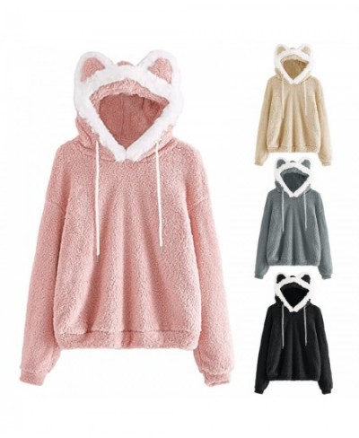 Fluffy Hoodies Women Kawaii Sweatshirt Cute Bear Ear Cap Autumn Winter Warm Pullover Long Sleeve Outwear Fleece Coat Moletom ...