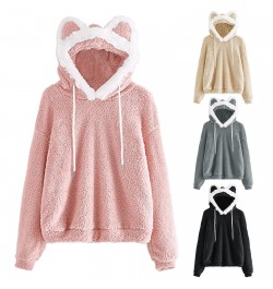 Fluffy Hoodies Women Kawaii Sweatshirt Cute Bear Ear Cap Autumn Winter Warm Pullover Long Sleeve Outwear Fleece Coat Moletom ...