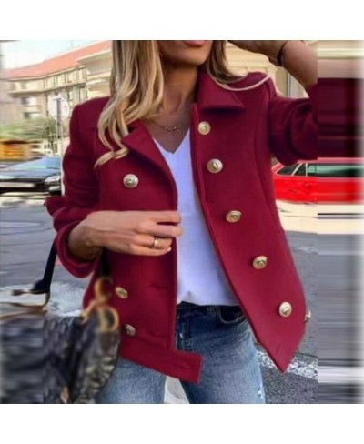 Fashion Solid Lapel Double-breasted Short Coat Autumn Casual Long Sleeve Slim Outerwear Elegant Winter Commuter Wool Jackets ...