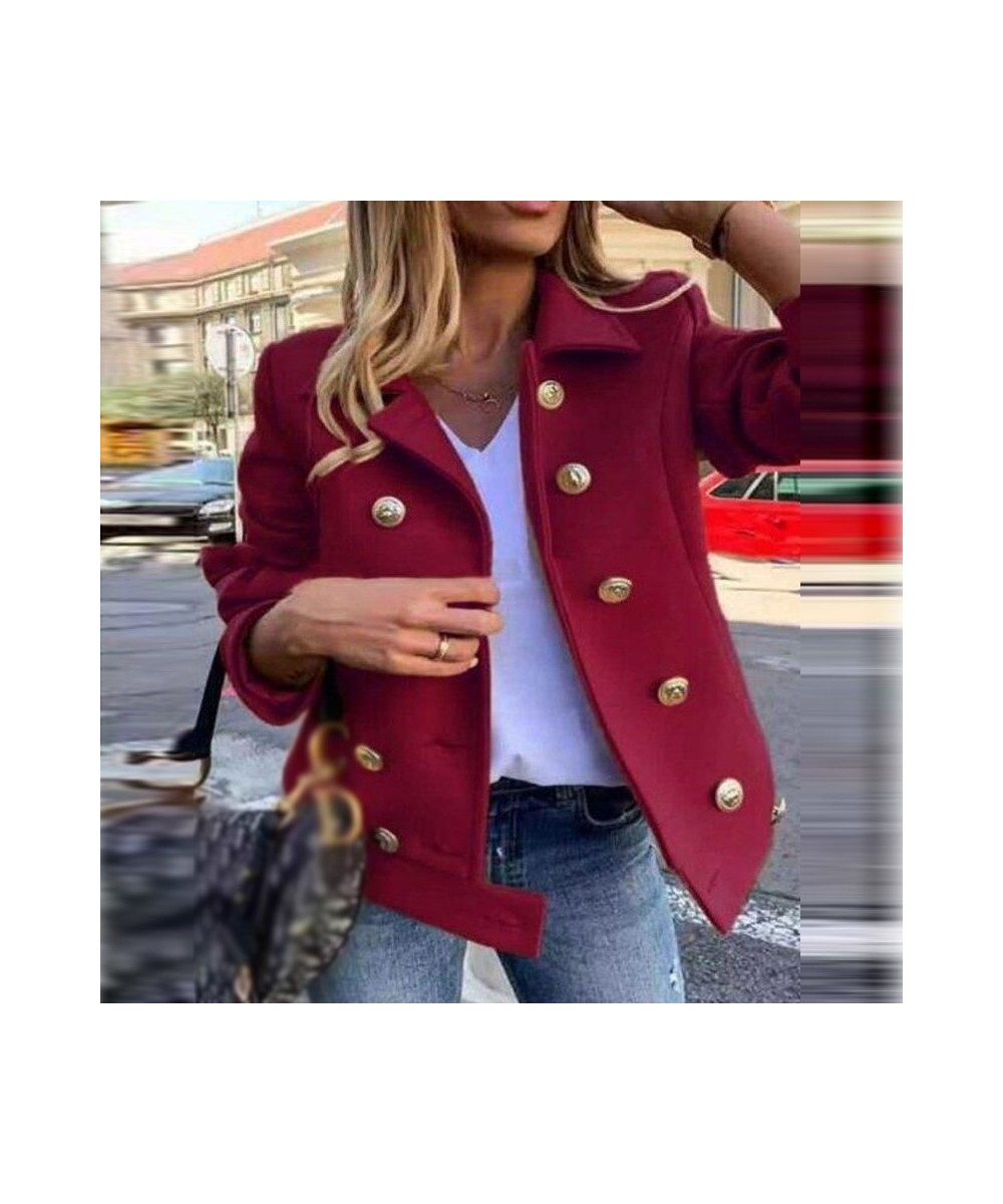 Fashion Solid Lapel Double-breasted Short Coat Autumn Casual Long Sleeve Slim Outerwear Elegant Winter Commuter Wool Jackets ...