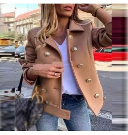 Fashion Solid Lapel Double-breasted Short Coat Autumn Casual Long Sleeve Slim Outerwear Elegant Winter Commuter Wool Jackets ...