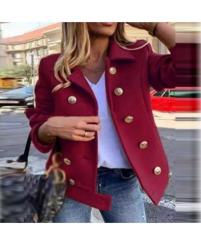 Fashion Solid Lapel Double-breasted Short Coat Autumn Casual Long Sleeve Slim Outerwear Elegant Winter Commuter Wool Jackets ...