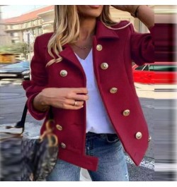 Fashion Solid Lapel Double-breasted Short Coat Autumn Casual Long Sleeve Slim Outerwear Elegant Winter Commuter Wool Jackets ...