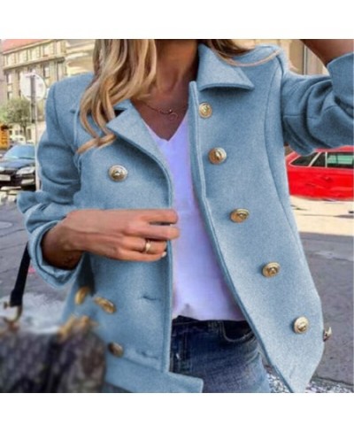 Fashion Solid Lapel Double-breasted Short Coat Autumn Casual Long Sleeve Slim Outerwear Elegant Winter Commuter Wool Jackets ...