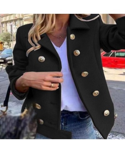 Fashion Solid Lapel Double-breasted Short Coat Autumn Casual Long Sleeve Slim Outerwear Elegant Winter Commuter Wool Jackets ...