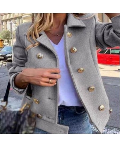 Fashion Solid Lapel Double-breasted Short Coat Autumn Casual Long Sleeve Slim Outerwear Elegant Winter Commuter Wool Jackets ...