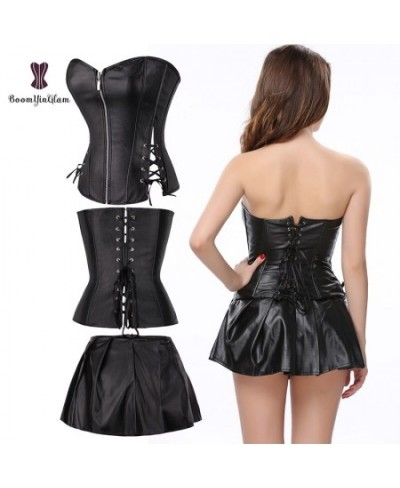 wholesale price fashion design sexy bustier front zipper leather corselect dress corset with min skirt plus size s-6xl Dresse...