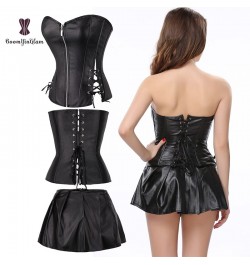 wholesale price fashion design sexy bustier front zipper leather corselect dress corset with min skirt plus size s-6xl Dresse...