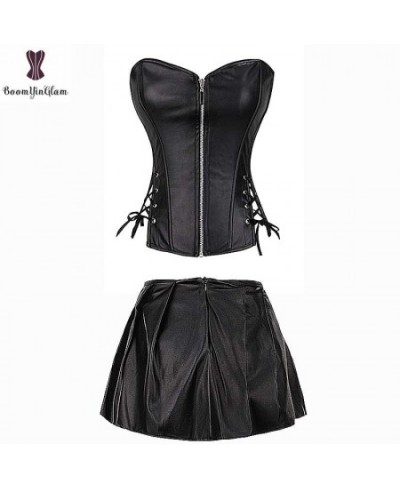 wholesale price fashion design sexy bustier front zipper leather corselect dress corset with min skirt plus size s-6xl Dresse...