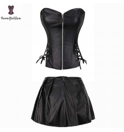 wholesale price fashion design sexy bustier front zipper leather corselect dress corset with min skirt plus size s-6xl Dresse...