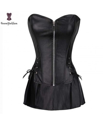 wholesale price fashion design sexy bustier front zipper leather corselect dress corset with min skirt plus size s-6xl Dresse...