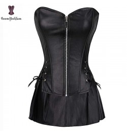 wholesale price fashion design sexy bustier front zipper leather corselect dress corset with min skirt plus size s-6xl Dresse...