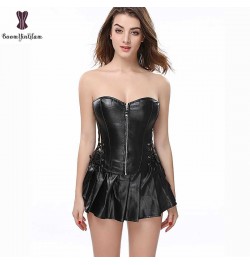 wholesale price fashion design sexy bustier front zipper leather corselect dress corset with min skirt plus size s-6xl Dresse...