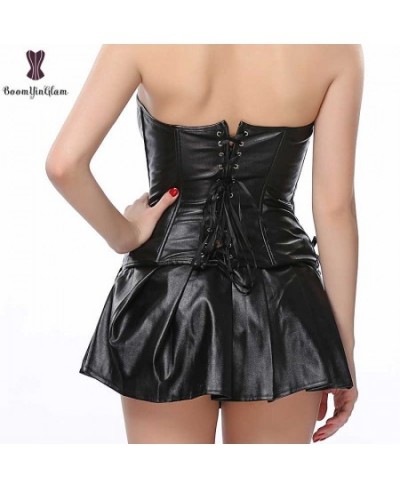 wholesale price fashion design sexy bustier front zipper leather corselect dress corset with min skirt plus size s-6xl Dresse...