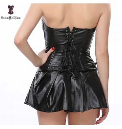 wholesale price fashion design sexy bustier front zipper leather corselect dress corset with min skirt plus size s-6xl Dresse...