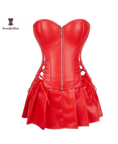 wholesale price fashion design sexy bustier front zipper leather corselect dress corset with min skirt plus size s-6xl Dresse...