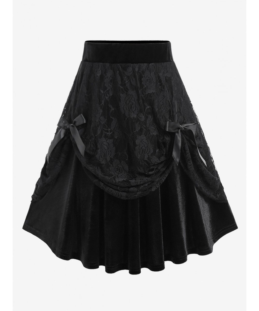 Plus Size Y2K Skirts Lace Ruffled Hem Layered High Low Skirt Lolita Girls Streetwear Overlay Bowknot Flounce Costume 5XL $40....