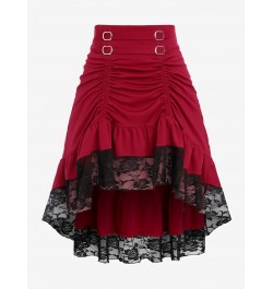 Plus Size Y2K Skirts Lace Ruffled Hem Layered High Low Skirt Lolita Girls Streetwear Overlay Bowknot Flounce Costume 5XL $40....