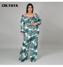 Women Plus Size Set Print Full Sleeve Bandage Crop Tops Wide Leg Loose Pants Two 2 Piece Sets Tracksuit Summer Outfits $56.75...