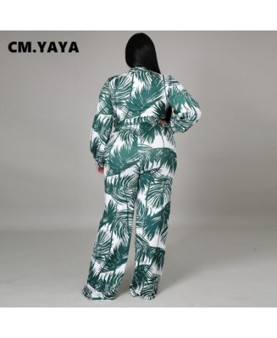 Women Plus Size Set Print Full Sleeve Bandage Crop Tops Wide Leg Loose Pants Two 2 Piece Sets Tracksuit Summer Outfits $56.75...