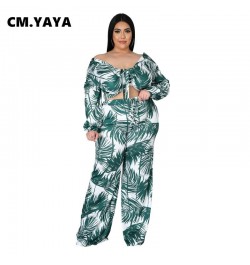 Women Plus Size Set Print Full Sleeve Bandage Crop Tops Wide Leg Loose Pants Two 2 Piece Sets Tracksuit Summer Outfits $56.75...