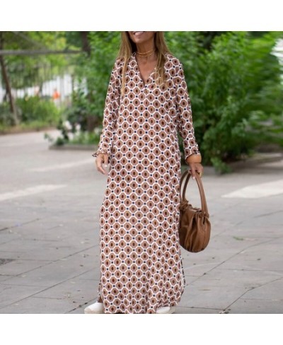 Women Office Elegant Square Neck Single Breasted Long Shirt Dress Casual Loose Dress Fashion Printed Long Sleeve Commuter Dre...