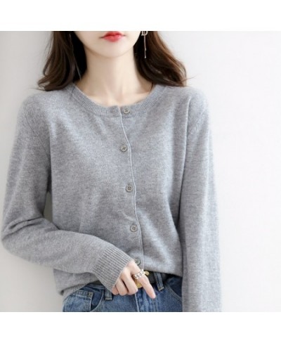 Off-Season Clearance Knitted Cardigan Women's Fine Lmitation Wool Spring And Autumn Short Round Neck Sweater Loose Coat $35.4...