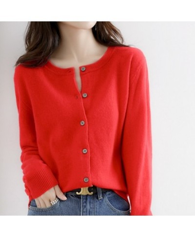 Off-Season Clearance Knitted Cardigan Women's Fine Lmitation Wool Spring And Autumn Short Round Neck Sweater Loose Coat $35.4...