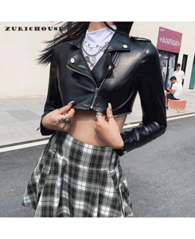 Slim Cropped Leather Jacket Women Streetwear Long Sleeve Zipper Black PU Leather Motorcycle Jackets 2023 Tops Coat $45.31 - J...