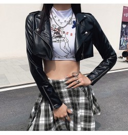 Slim Cropped Leather Jacket Women Streetwear Long Sleeve Zipper Black PU Leather Motorcycle Jackets 2023 Tops Coat $45.31 - J...