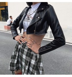 Slim Cropped Leather Jacket Women Streetwear Long Sleeve Zipper Black PU Leather Motorcycle Jackets 2023 Tops Coat $45.31 - J...