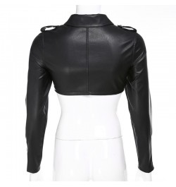 Slim Cropped Leather Jacket Women Streetwear Long Sleeve Zipper Black PU Leather Motorcycle Jackets 2023 Tops Coat $45.31 - J...