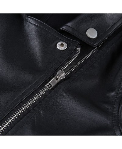 Slim Cropped Leather Jacket Women Streetwear Long Sleeve Zipper Black PU Leather Motorcycle Jackets 2023 Tops Coat $45.31 - J...