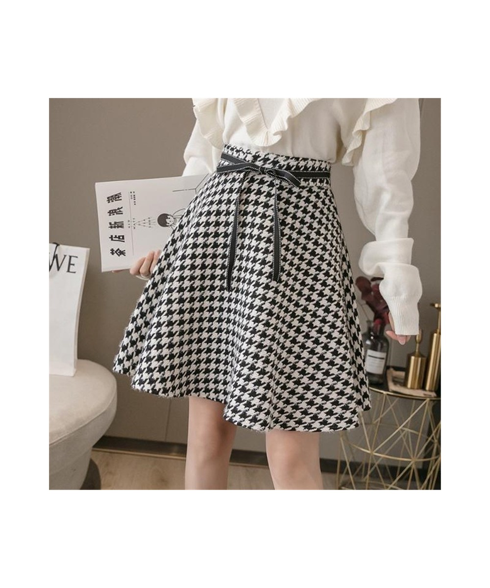 Woolen houndstooth umbrella skirt short length autumn and winter high waist women's 2023 new pleated skirts saias faldas $44....