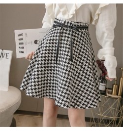 Woolen houndstooth umbrella skirt short length autumn and winter high waist women's 2023 new pleated skirts saias faldas $44....