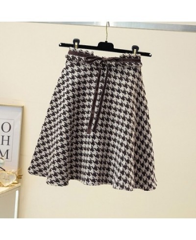 Woolen houndstooth umbrella skirt short length autumn and winter high waist women's 2023 new pleated skirts saias faldas $44....