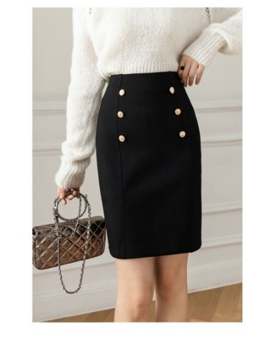 2022 Fashion Korean Style Skirts for Woman Button Vintage Solid Work Wear Pencil Skirt Lady Office Business Black Skirt $38.2...