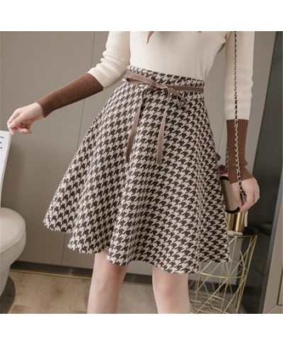 Woolen houndstooth umbrella skirt short length autumn and winter high waist women's 2023 new pleated skirts saias faldas $44....